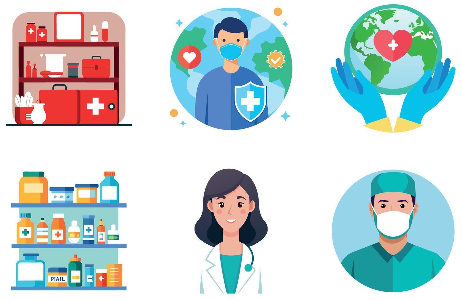 Doctor's Advice. Bundle of Medicine for Health Improvement Collection Stickers vector