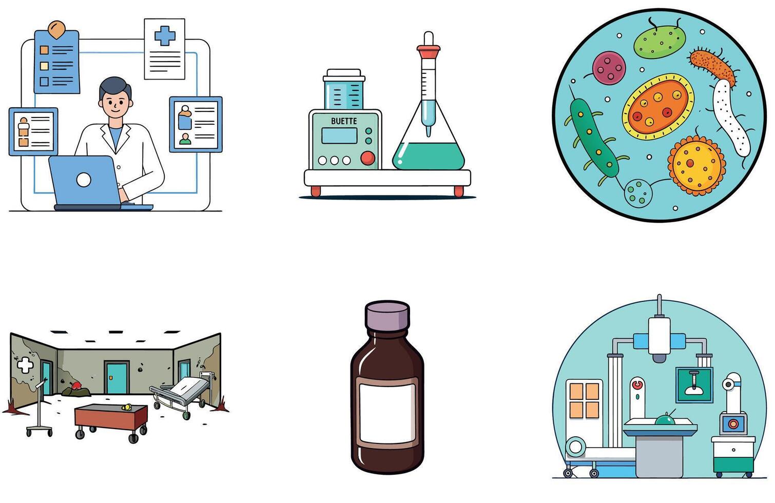 Doctor's Medicine Bundle Data Analysis Collection Icons vector