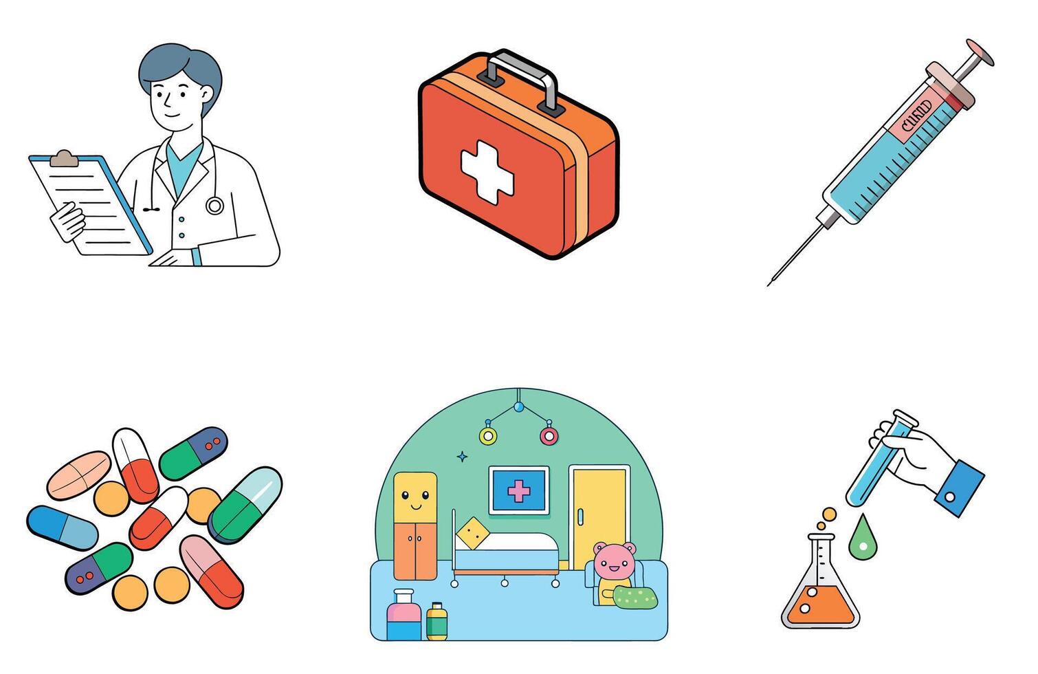 Pharmacist's Medicine Bundle A comprehensive healthcare Collection Icons vector