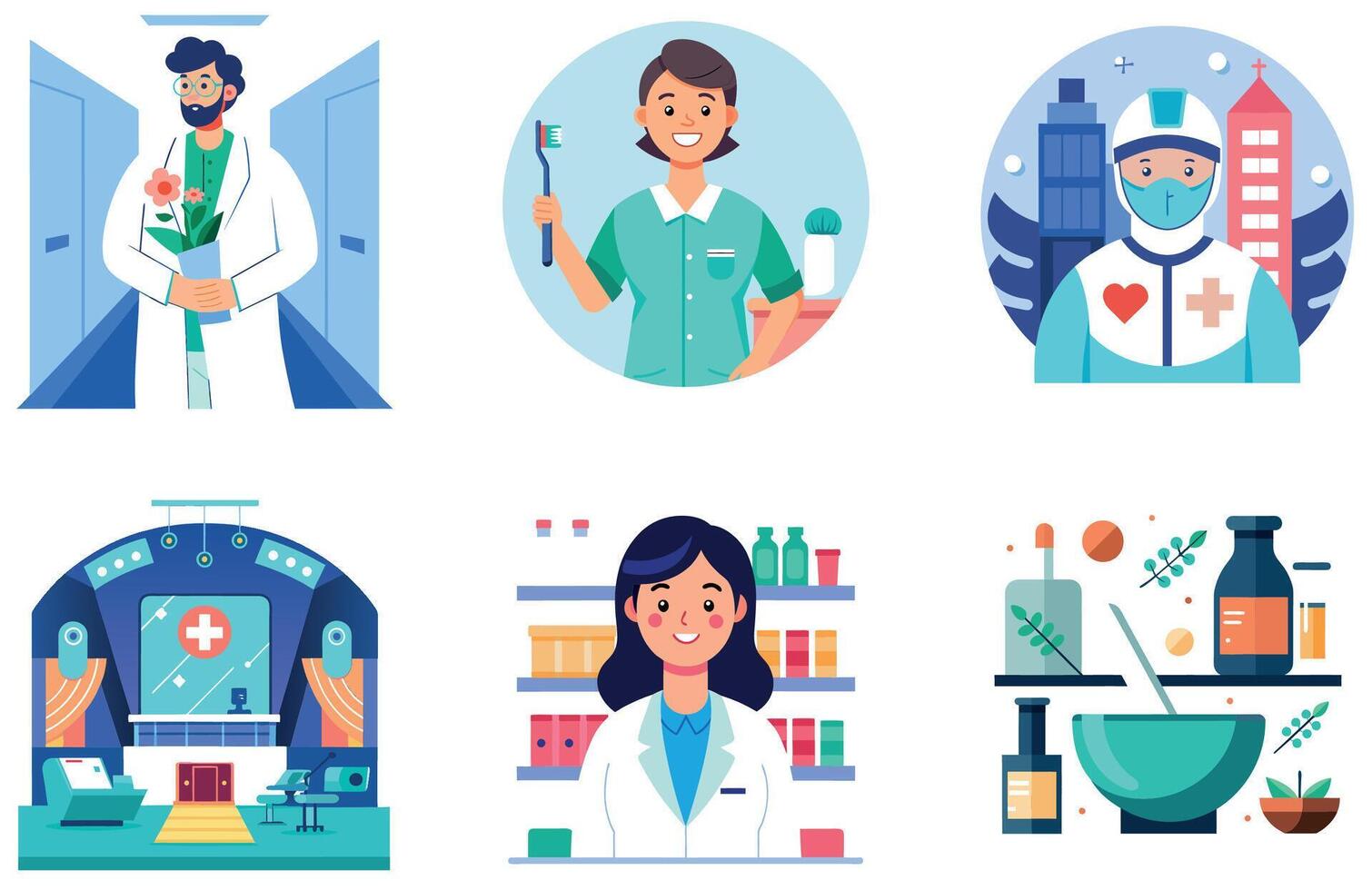 Future Healthcare. AI Medicine Bundle a robotics Collection Stickers vector