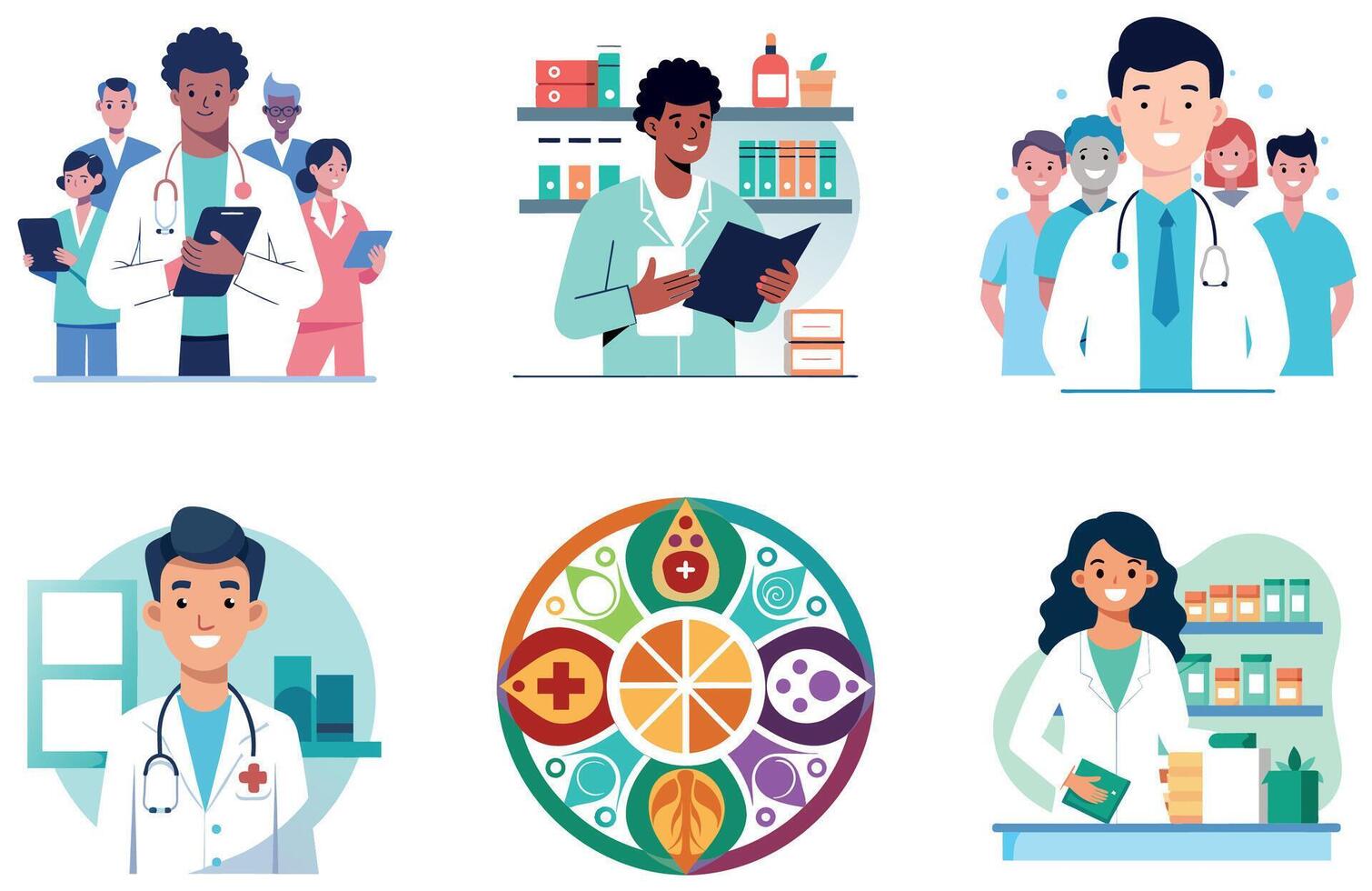 Confident Doctor's Medicine Bundle. A Breakthrough Research Collection Stickers vector