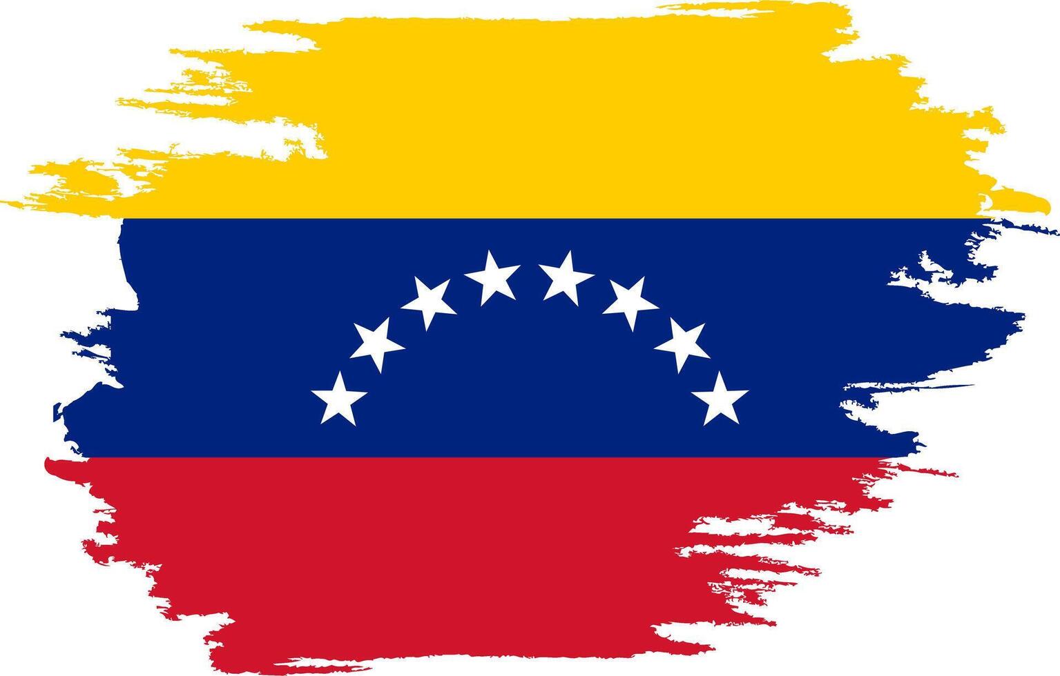 Brush painted Venezuela flag. Grunge flag Venezuela. Watercolor drawing national flag Venezuela. Independence Day. Banner, poster template. National flag Venezuela with coat arms. vector