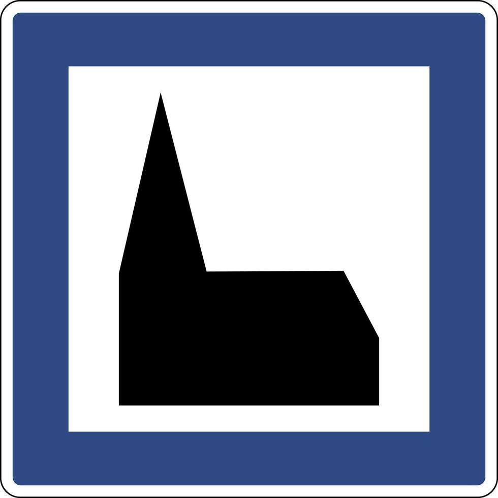 Road sign church. Information sign. Informs drivers about the presence a nearby religious object such as a church cathedral or chapel. vector