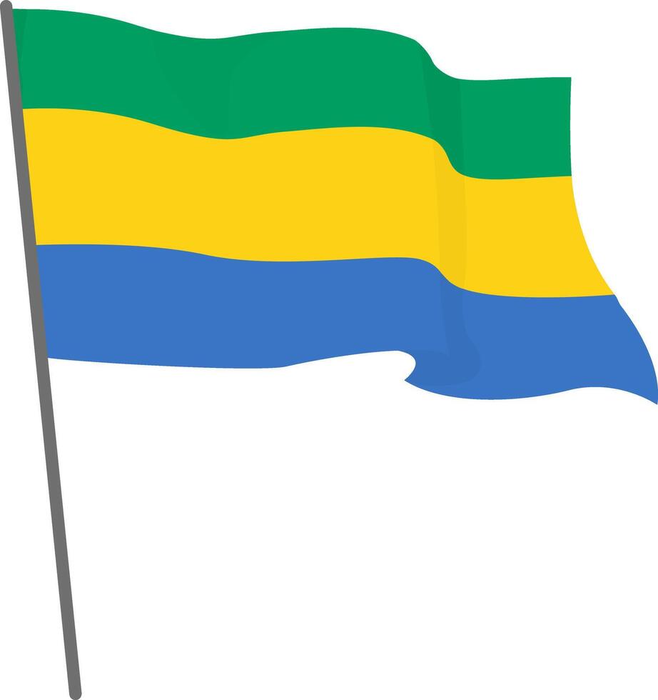 Flag Gabon fluttering. Official flag Gabon flies on flagpole. Independence Day. Banner, flyer, poster template. National flag Gabon with coat arms. Wavy flag Gabon. vector