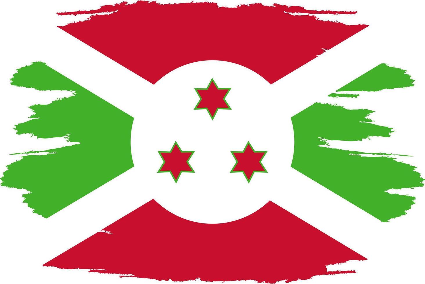 Distressed flag Burundi. Burundi flag with grunge texture. Independence Day. Banner, poster template. State flag Burundi with coat arms. Brush drawn flag the Republic Burundi. vector