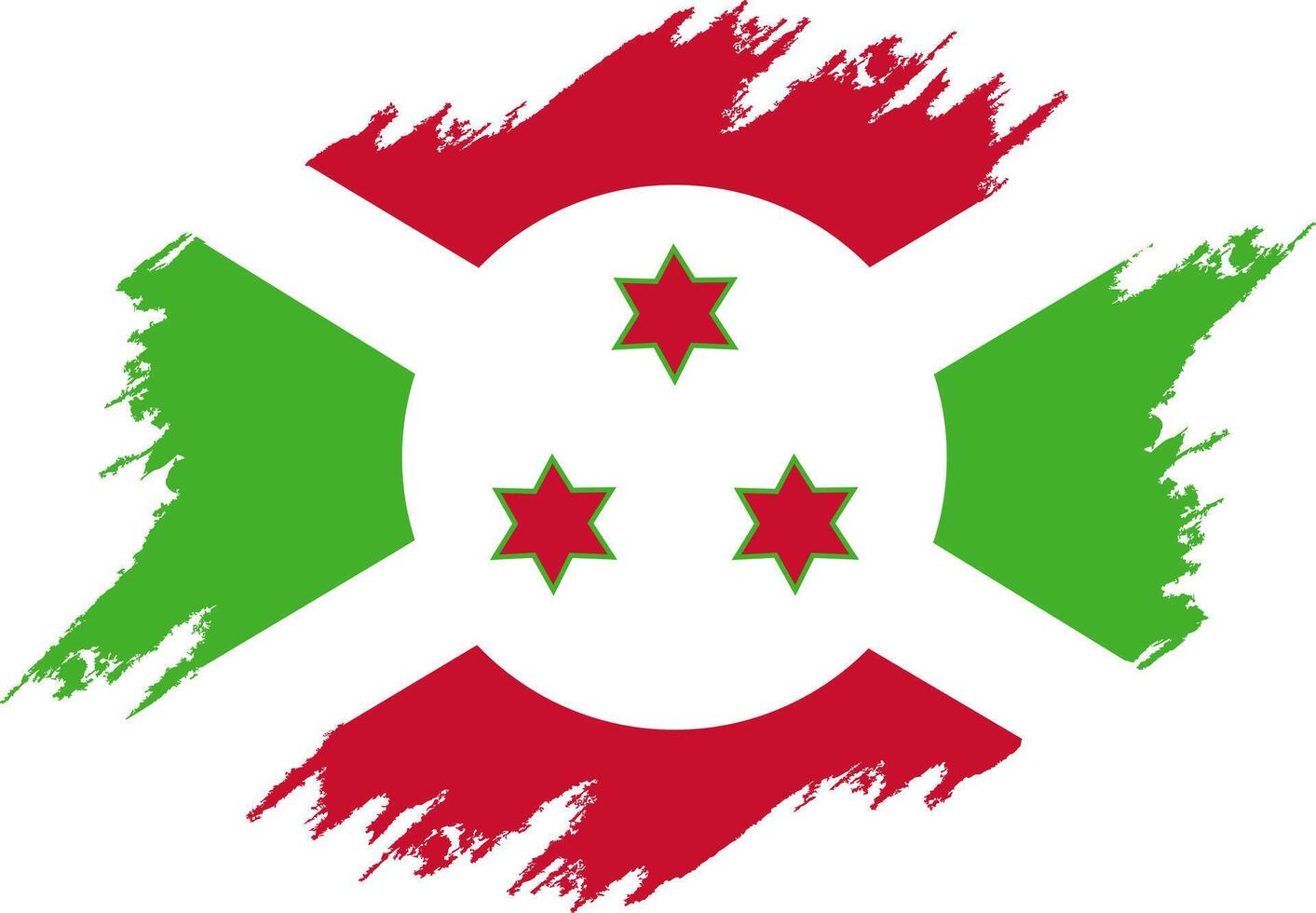 Damaged Burundi flag. Burundi flag with grunge texture. Independence Day. Banner, poster template. National flag Burundi with coat arms. The national flag Burundi is drawn in ink. vector