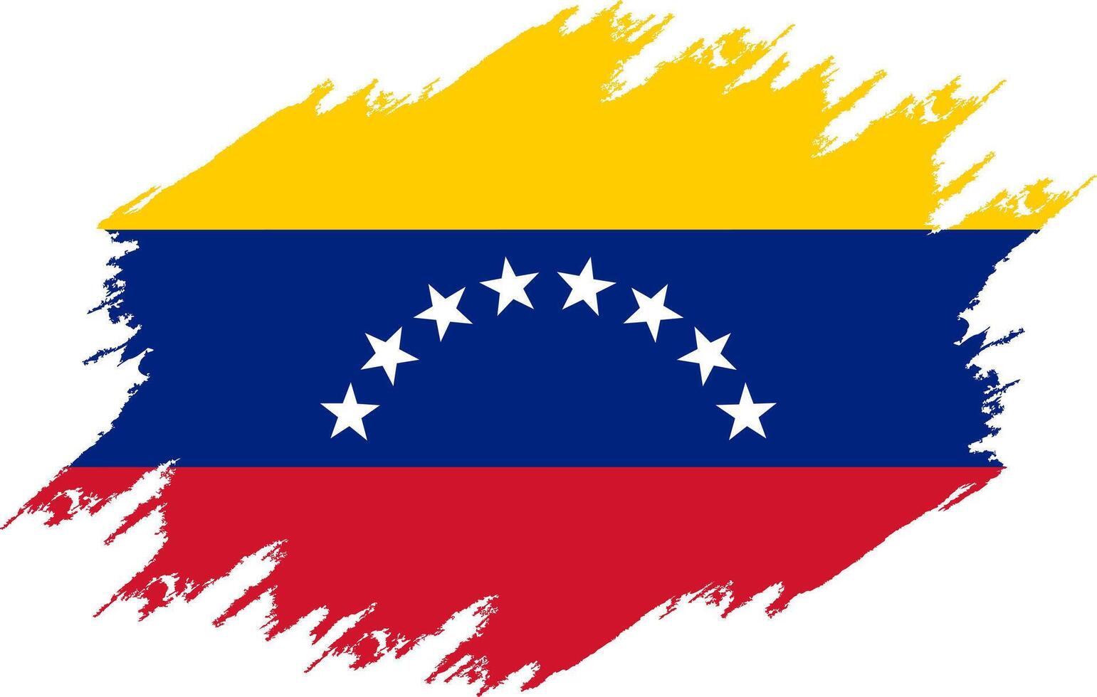 Damaged Venezuela flag. Flag Venezuela with grunge texture. Independence Day. Banner, poster template. National flag Venezuela with coat arms. National flag Venezuela drawn in ink. vector