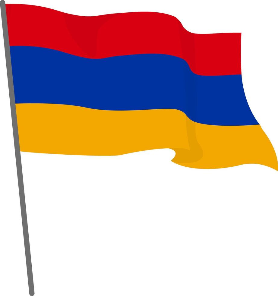 Flag Armenia fluttering. Official flag Armenia flies on a flagpole. Independence Day. Banner, poster template. National flag Armenia with coat arms. Wavy flag Armenia. vector