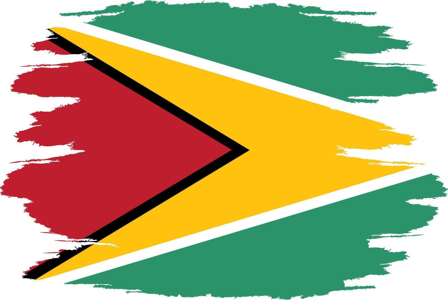 Distressed flag Guyana. Guyana flag with grunge texture. Independence Day. Banner, poster template. State flag Guyana with coat arms. Brush drawn flag Republic Guyana. vector
