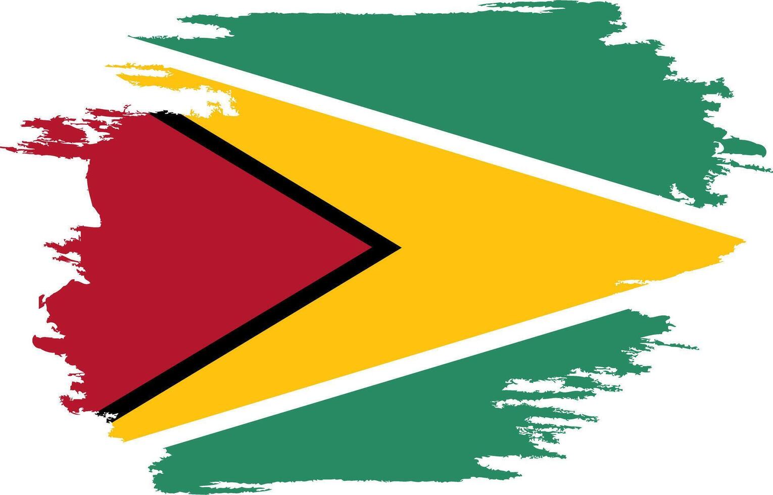 Brush painted Guyana flag. Grunge flag Guyana. Watercolor drawing national flag Guyana. Independence Day. Banner, poster template. National flag Guyana with coat arms vector