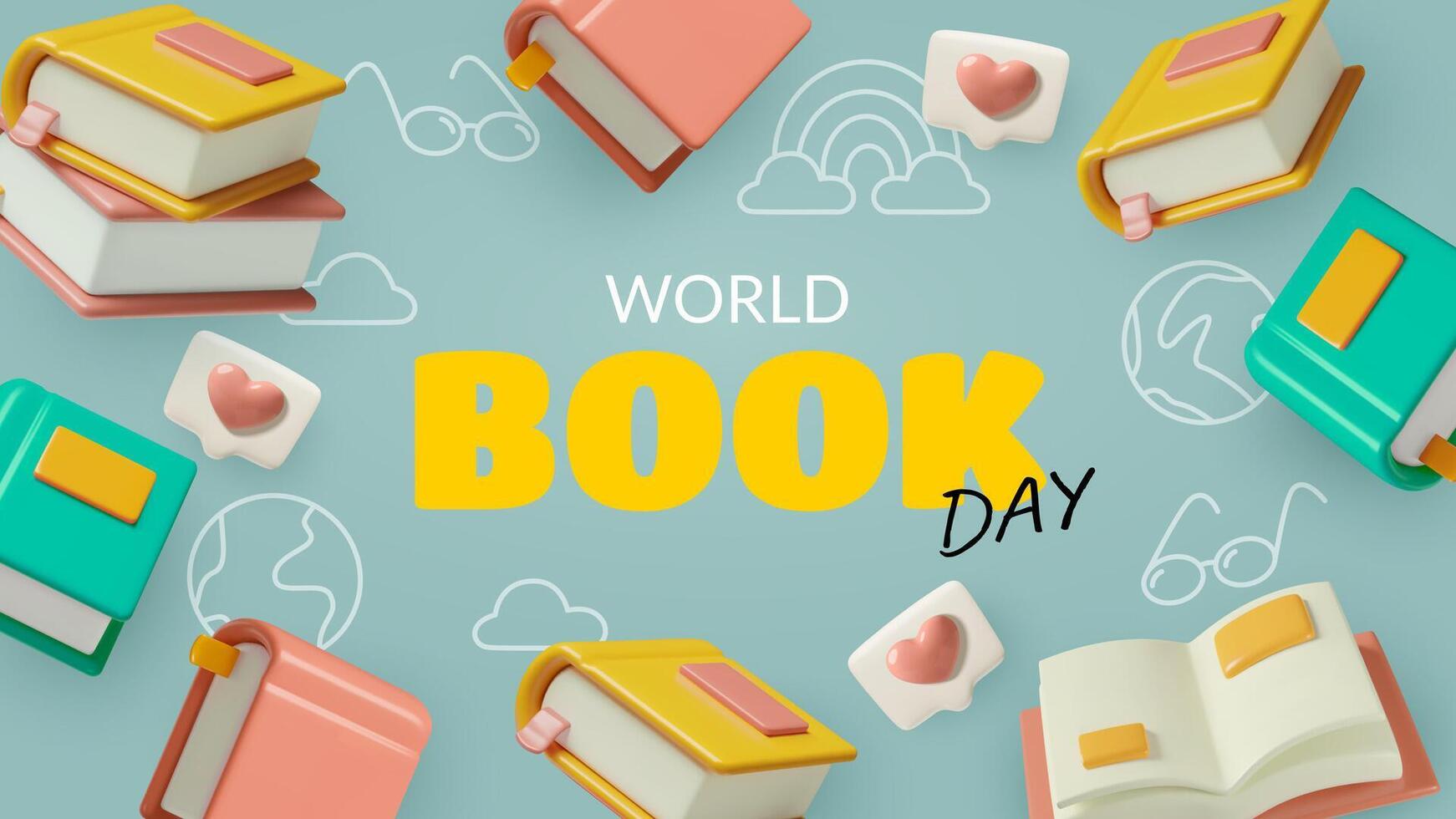 World book day and reading concept banner with 3d flying books on green background vector