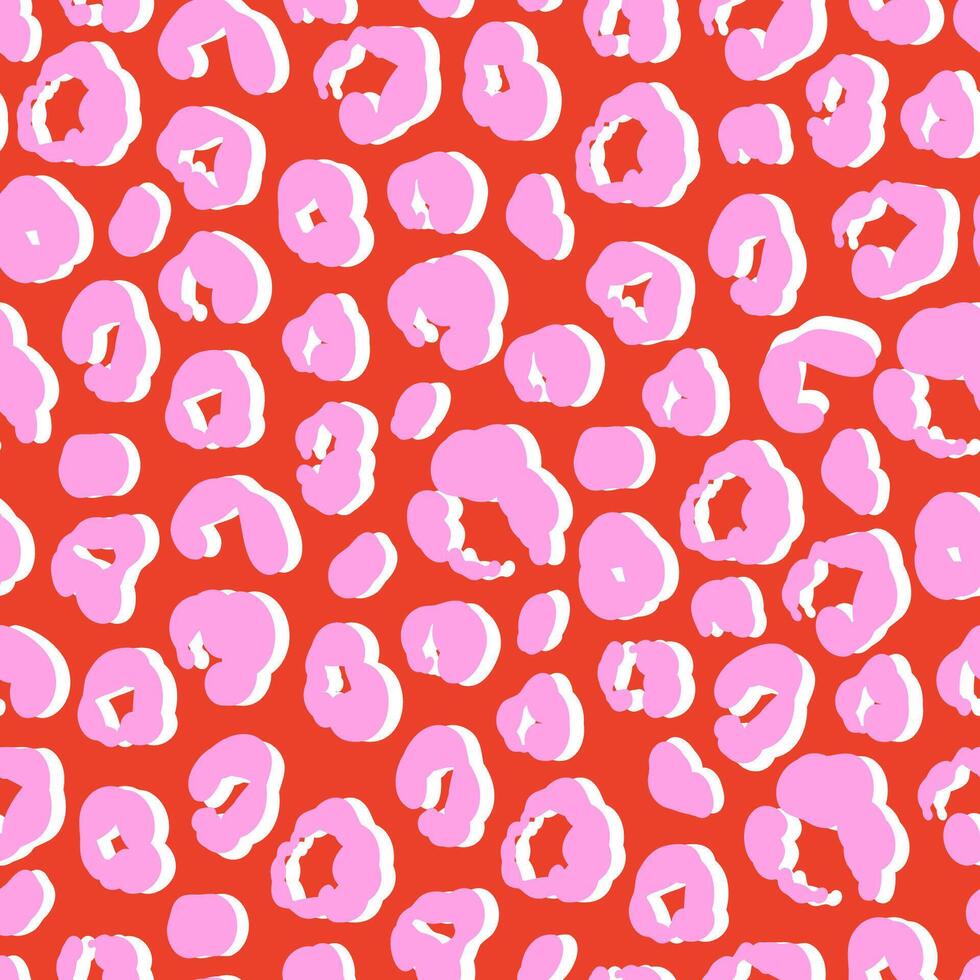 Abstract leopard seamless pattern, flat illustration. Trendy Y2K animal skin stylized background for fabric, textile and wrapping paper. Pink and red colors. vector