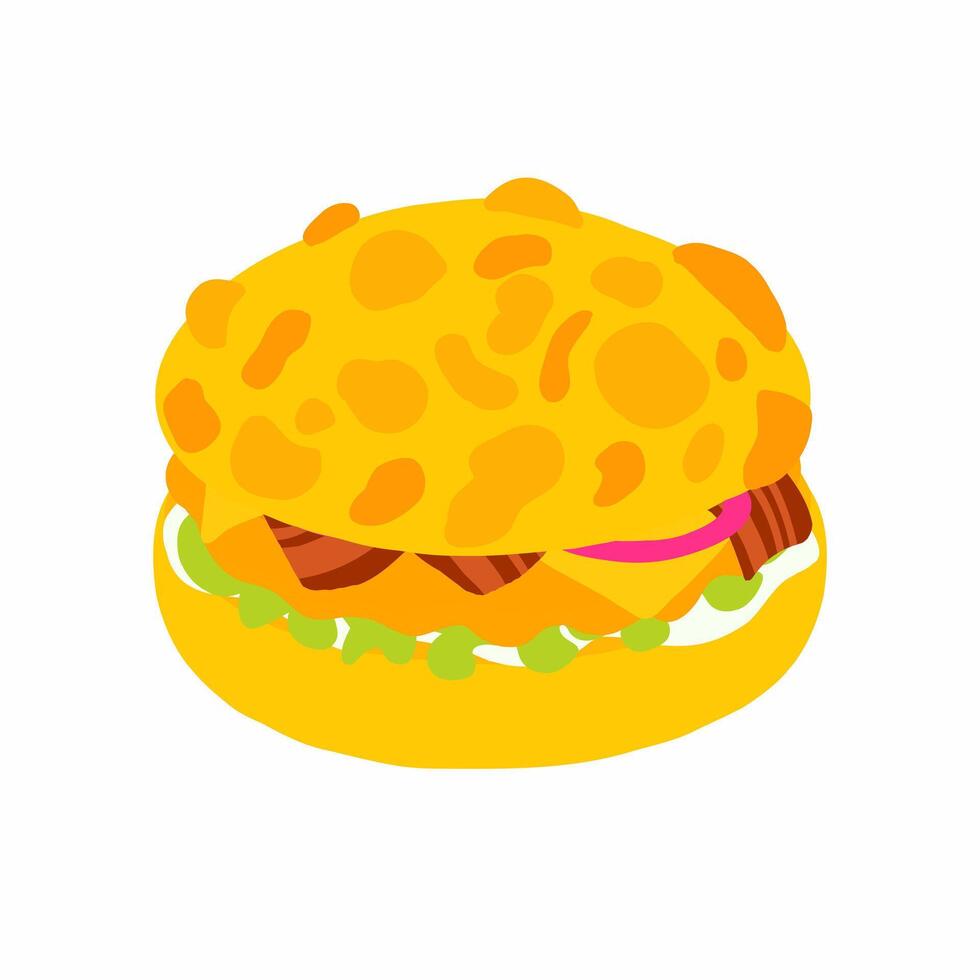 A hamburger with cheese and meat on top vector