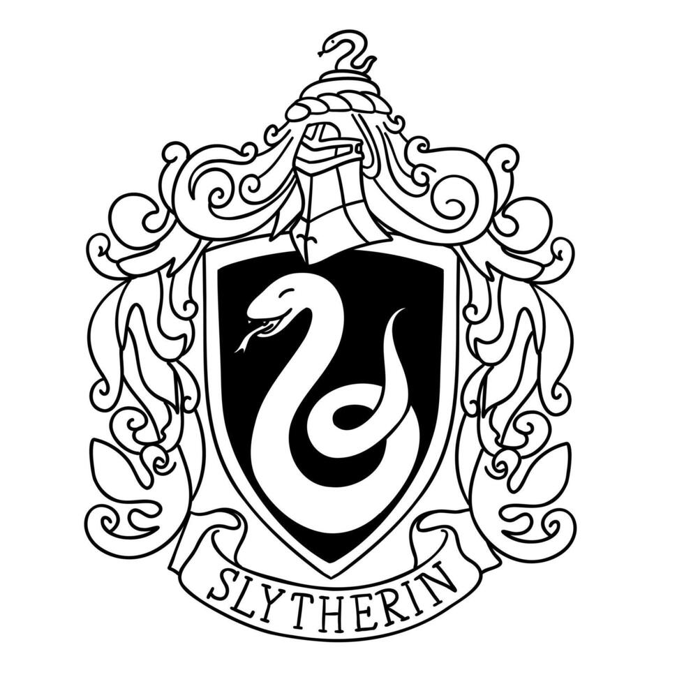 Harry Potter Slytherin emblem logo in cartoon doodle style. Illustration isolated on white background. vector
