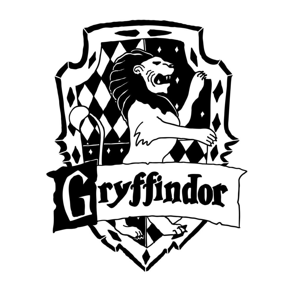 Harry Potter Gryffindor logo in doodle style. Hogwarts Legacy game. Magic school of witchcraft and wizardry. Illustration isolated on white background. vector