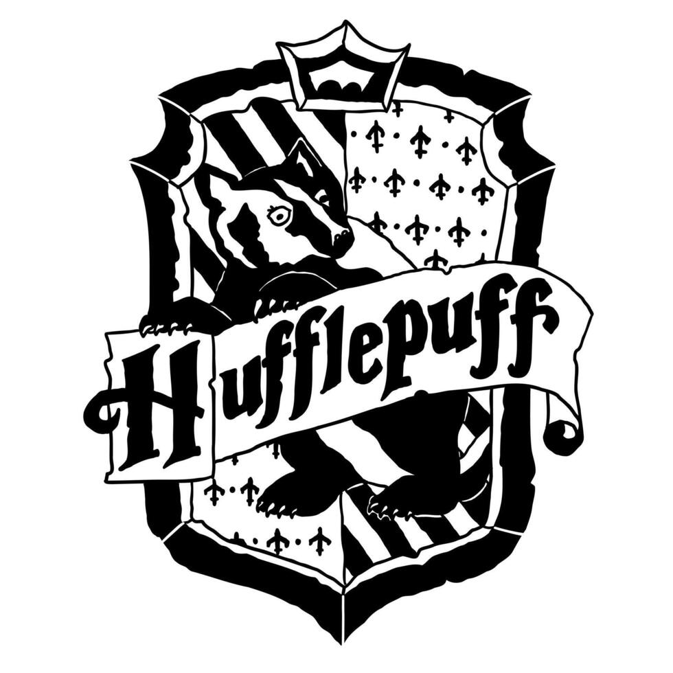 Harry Potter Hufflepuff logo in doodle style. Hogwarts Legacy game. Magic school of witchcraft and wizardry. Illustration isolated on white background. vector