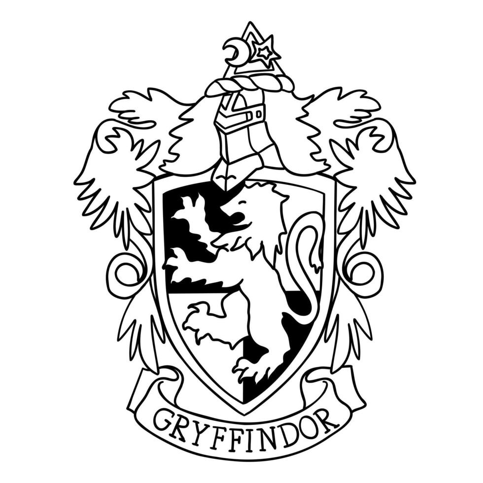 Harry Potter Gryffindor emblem logo in cartoon doodle style. Illustration isolated on white background. vector