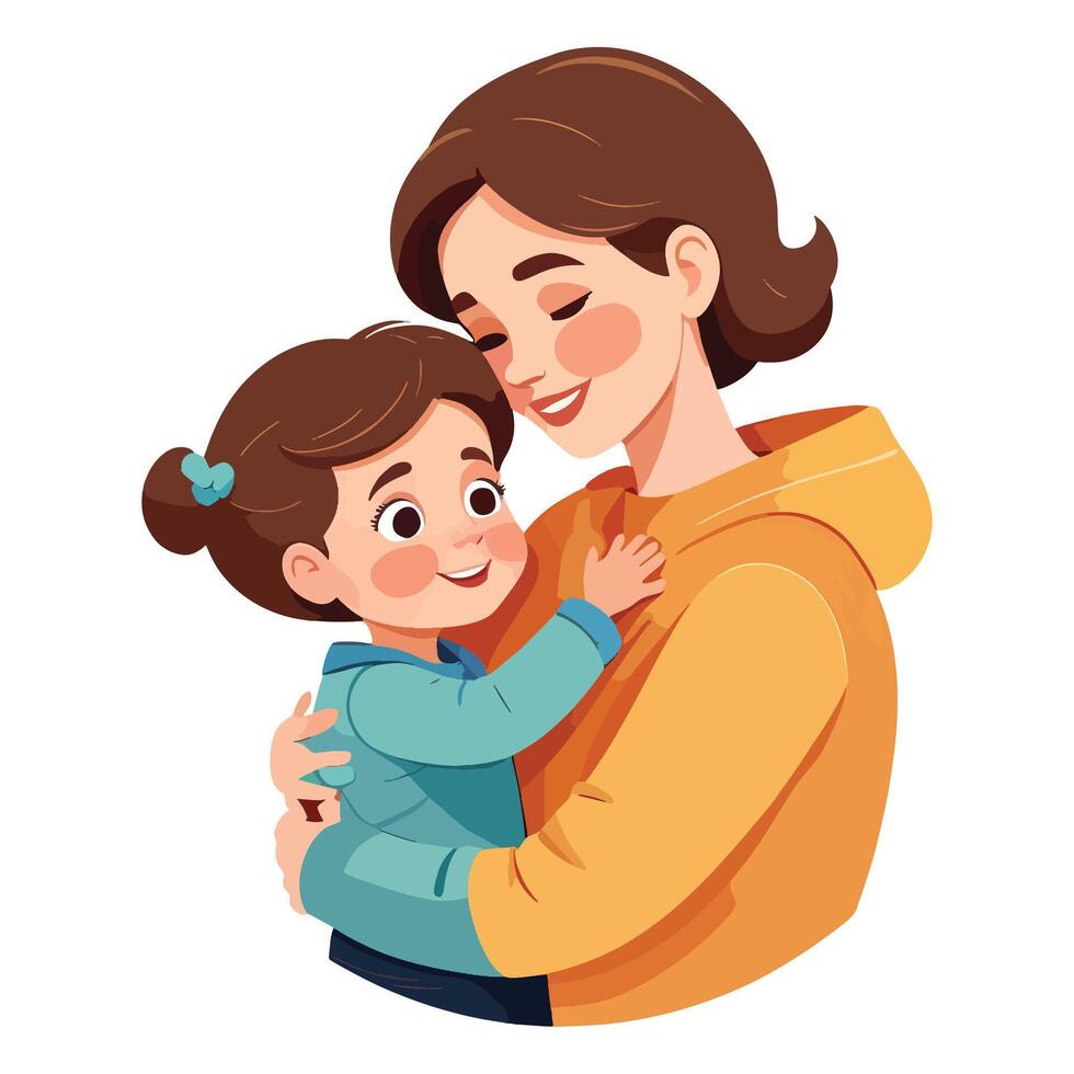 Mother and daughter hugging illustration vector
