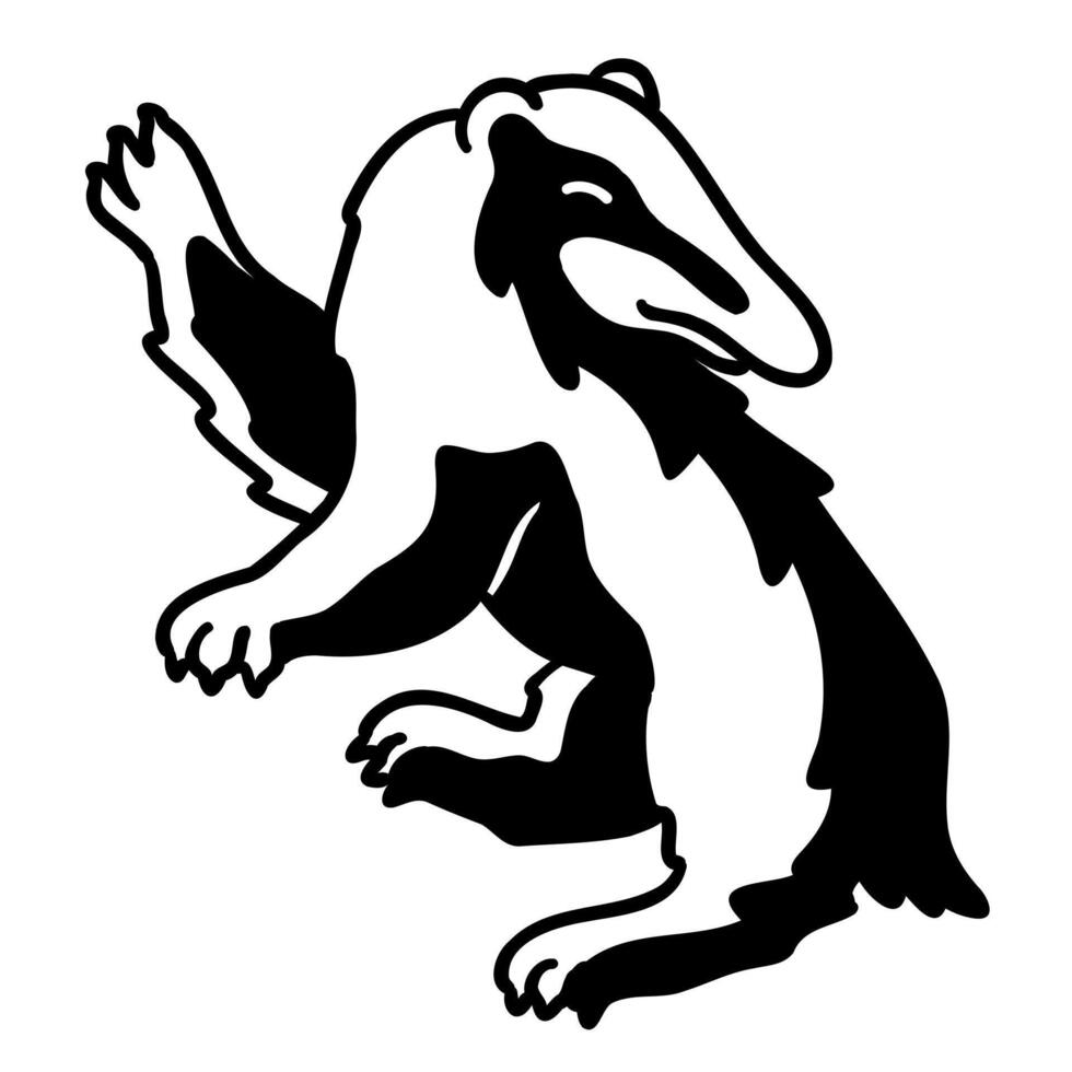 Badger symbol in cartoon doodle style. Lion animal emblem logo. Black illustration isolated on white background. vector