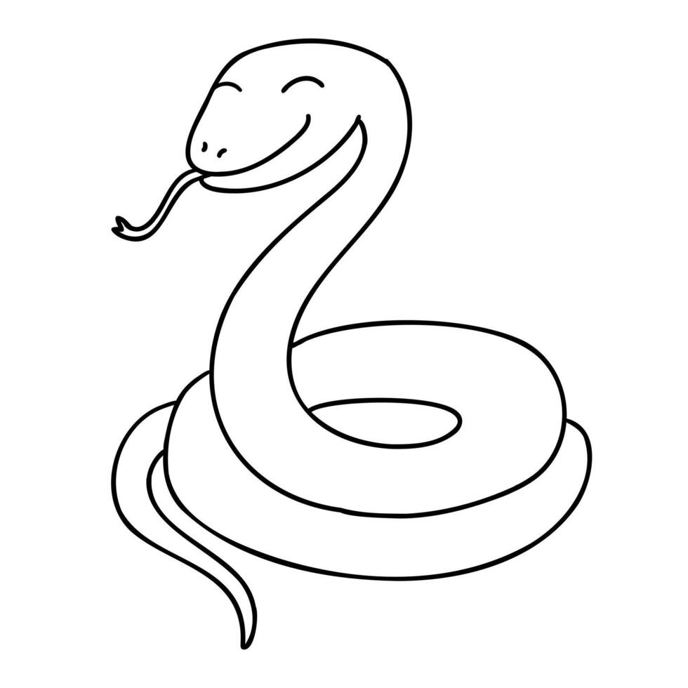 Cute smiling snake animal in cartoon doodle style. Illustration isolated on white background. vector