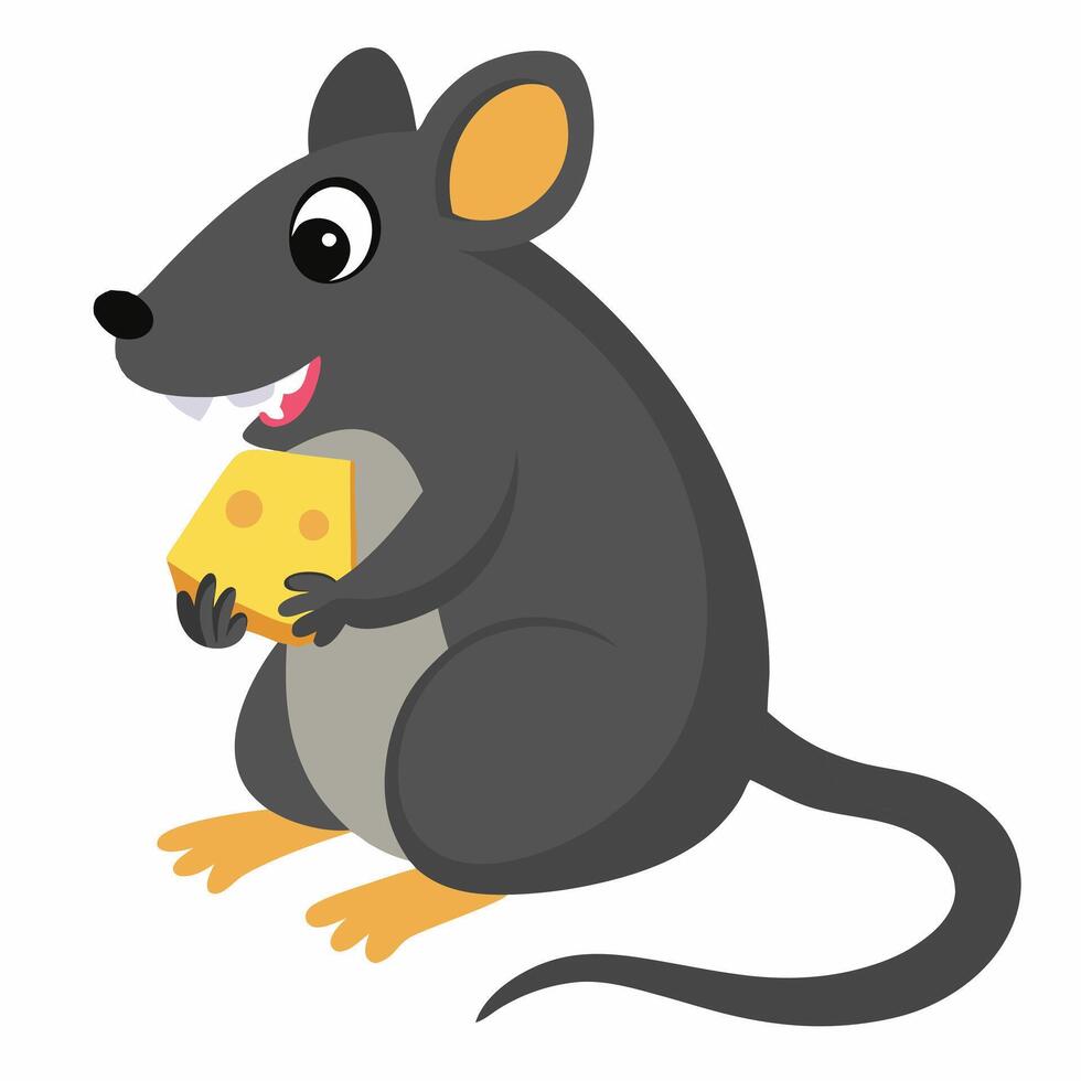 Cartoon rat holding cheese. Colorful illustration mouse with cheese. Suitable for children's books, sticker, logo. Illustration animal on white background vector