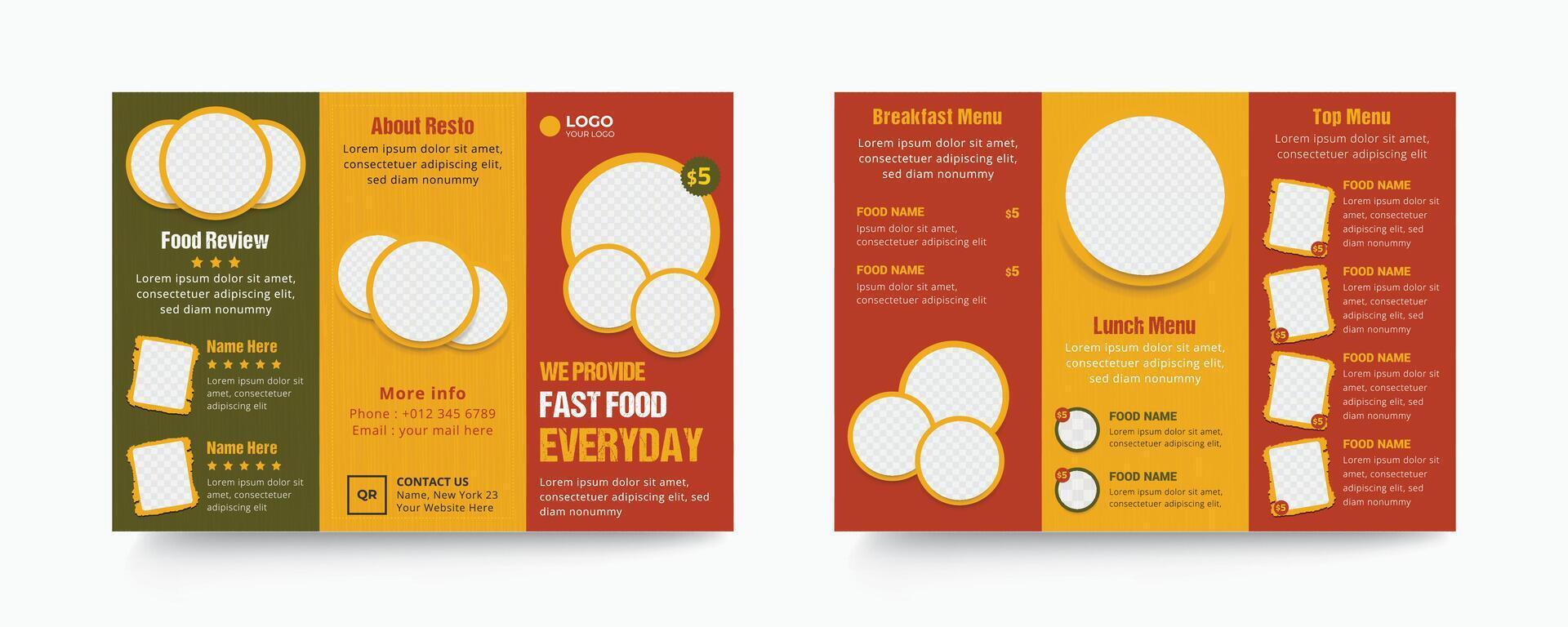 Restaurant trifold brochure and fast food menu template design vector