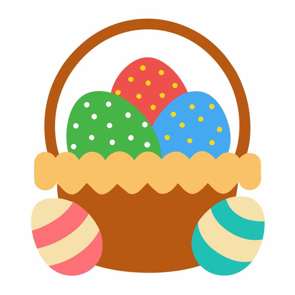 Cartoon basket with easter eggs . Greeting card Happy Easter for decorative, banner, poster, card.illustration on white background vector