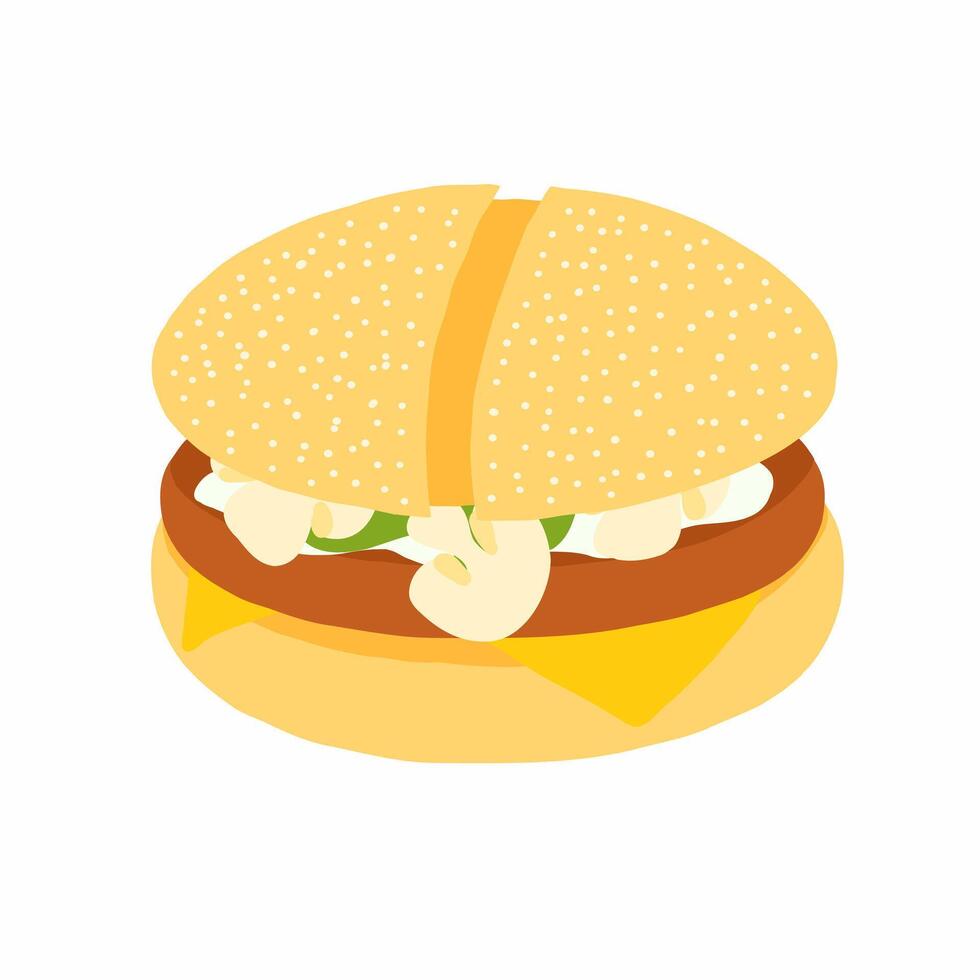 A hamburger with cheese and lettuce on a white background vector