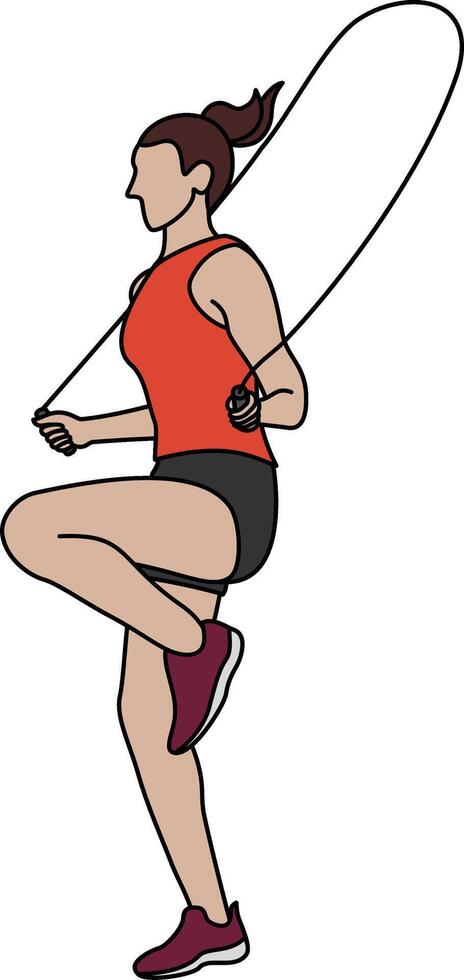 A female athlete in sportswear skipping rope. Symbolizing endurance, strength, and cardio fitness. Great for gym posters, fitness apps, training programs, workout guides and exercise tutorials vector