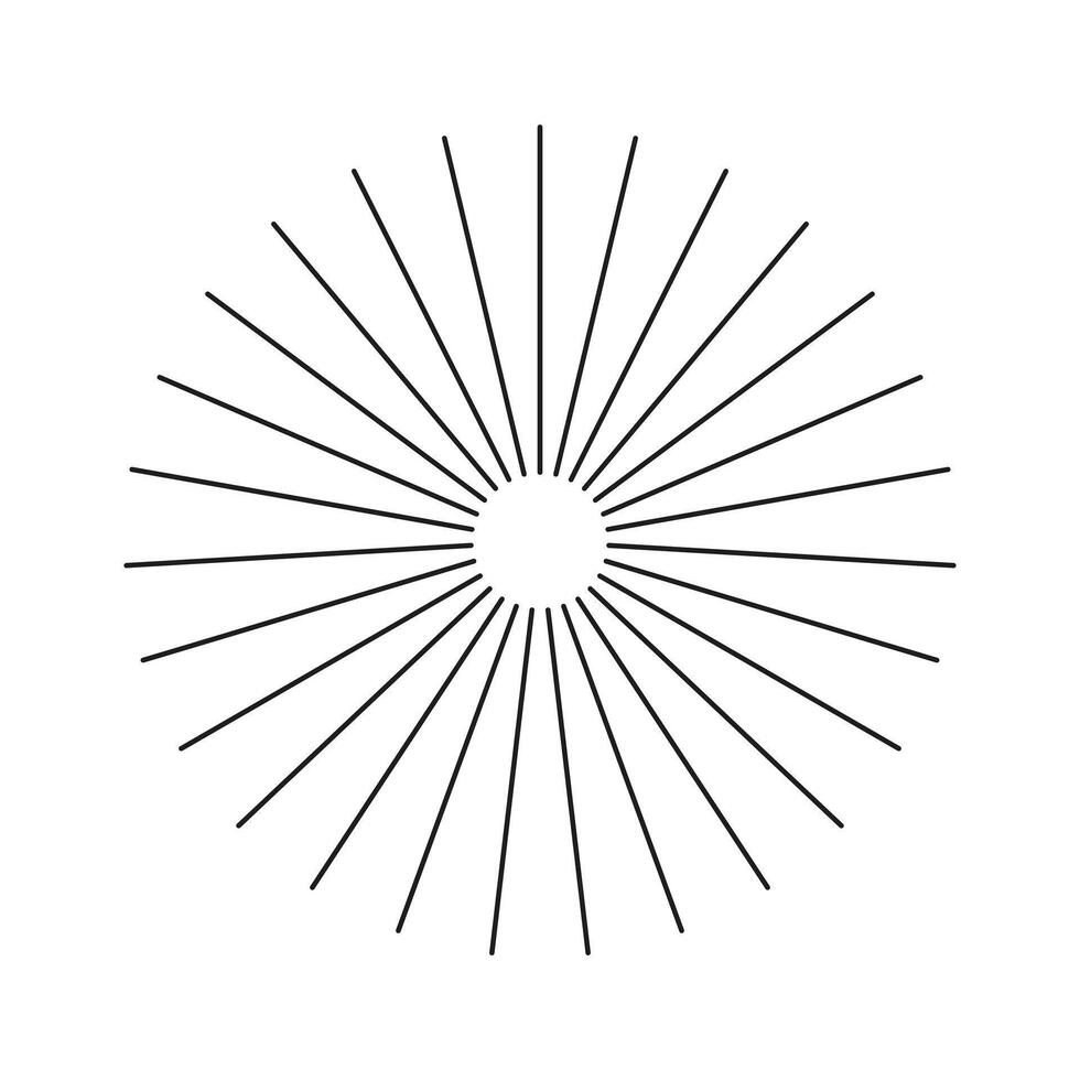 Radial circle black lines. Circular lines design element. Symbol of Sun star rays. Flat minimalist pattern. Spokes with radiating stripes. Abstract illusion geometric shape. vector