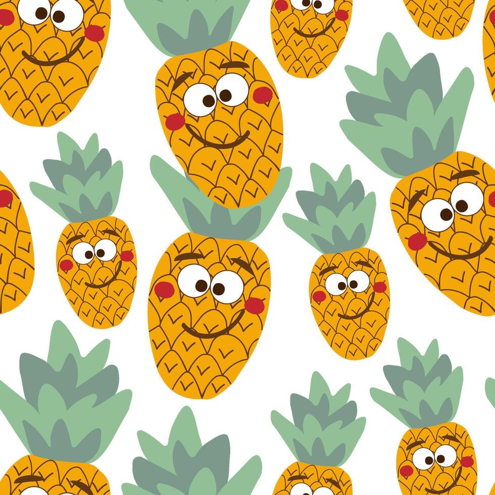 Seamless pattern character funny pineapple vector