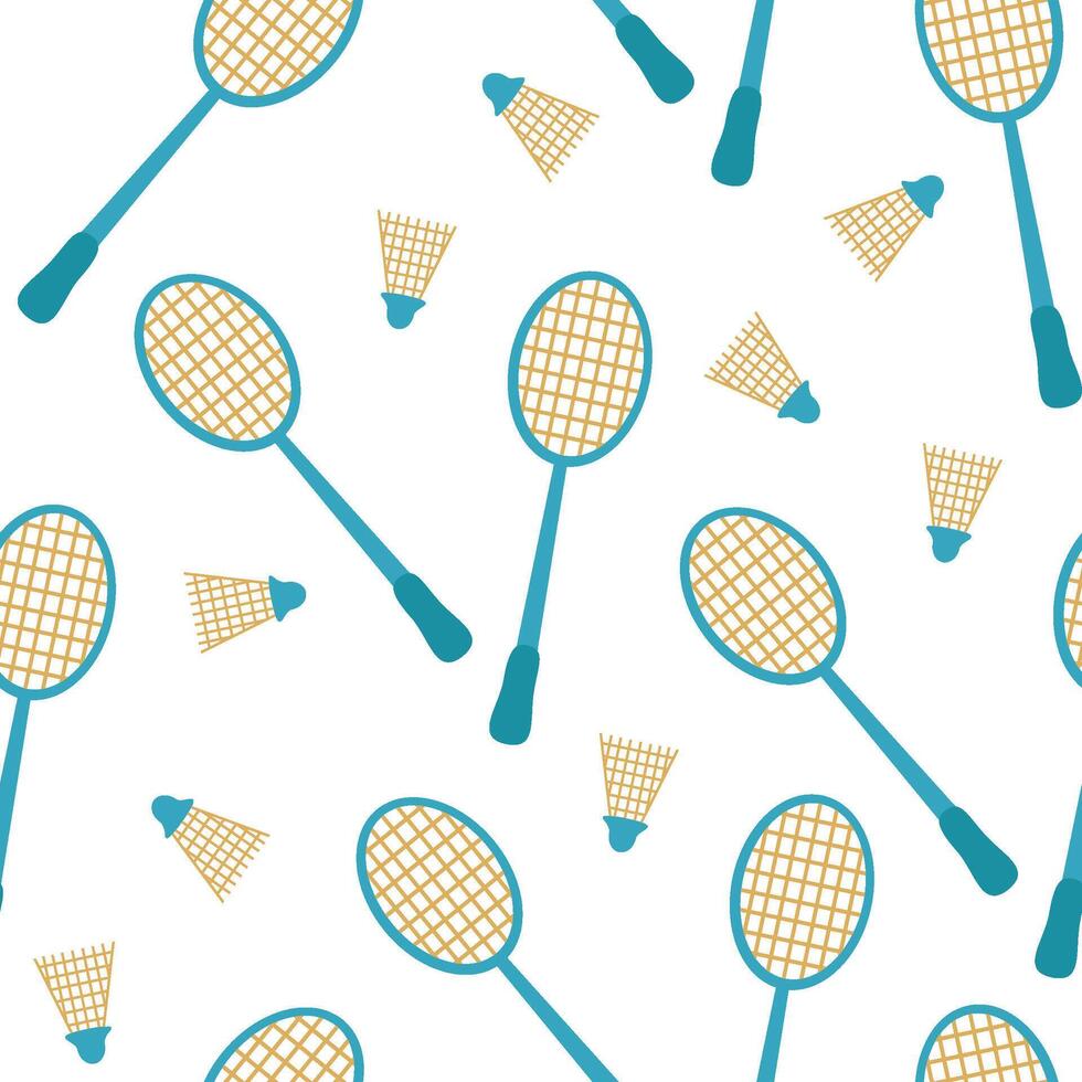 Seamless pattern badminton, rackets and shuttlecocks on white vector