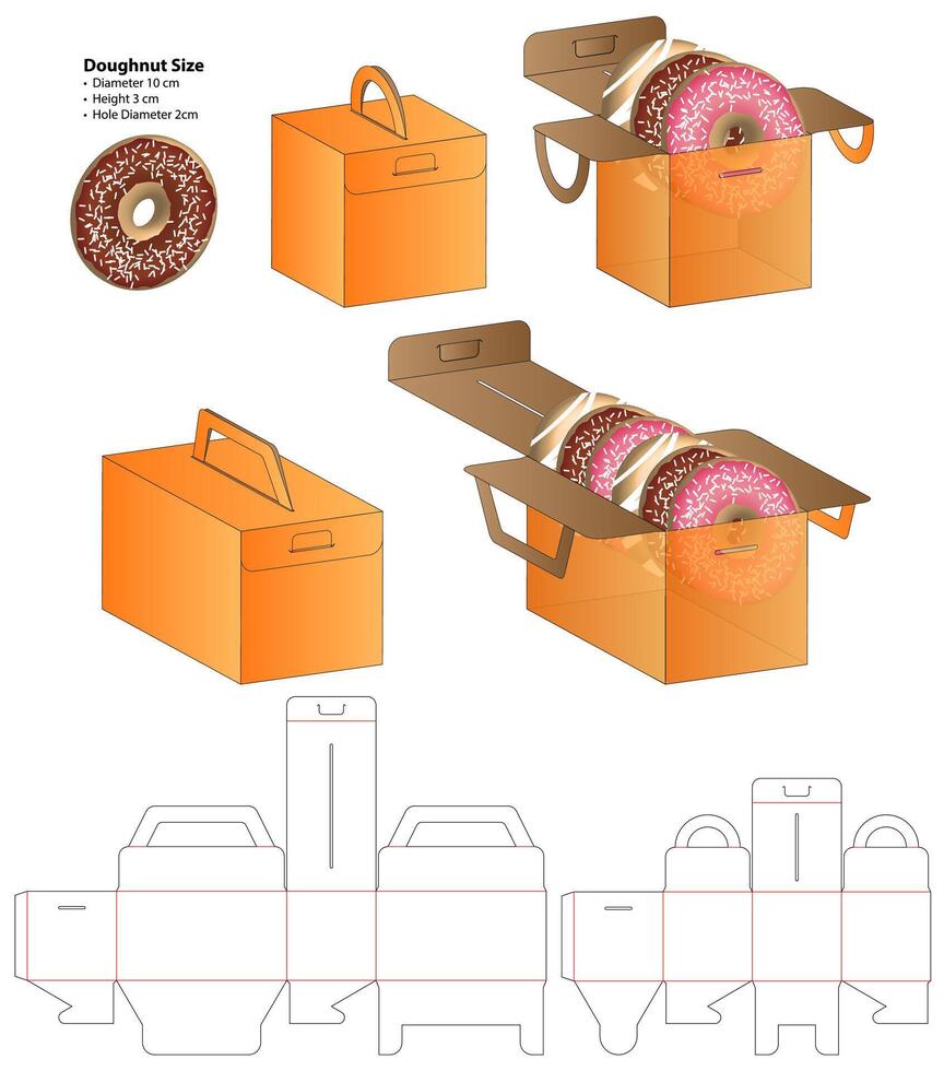 Donut Box packaging die cut template design. 3d mock-up vector
