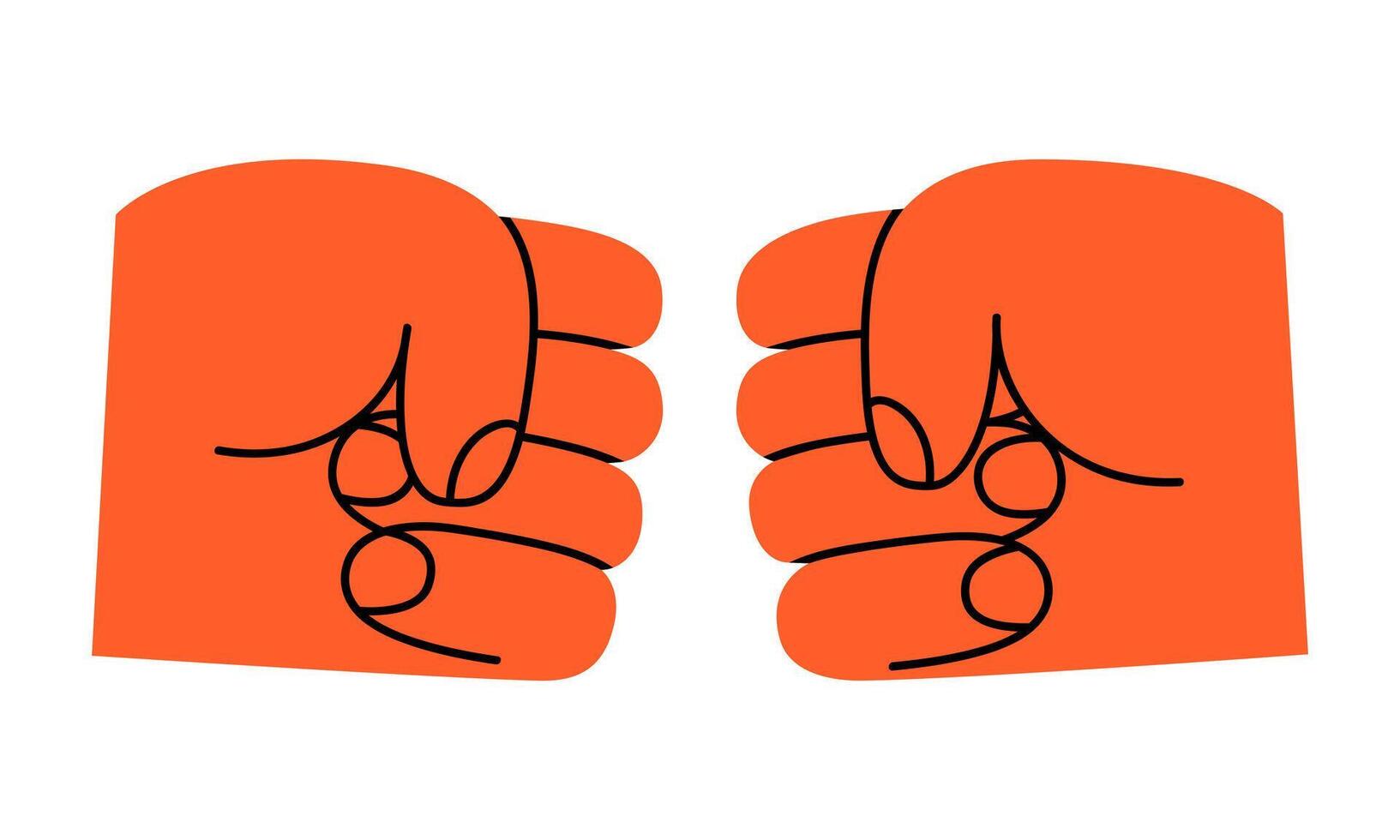 Hand drawn cute cartoon illustration fist bump human hands gesture. Flat greeting arms sign doodle. Support or cooperation sticker. Partnership symbol. Success congratulation icon. Isolated. vector