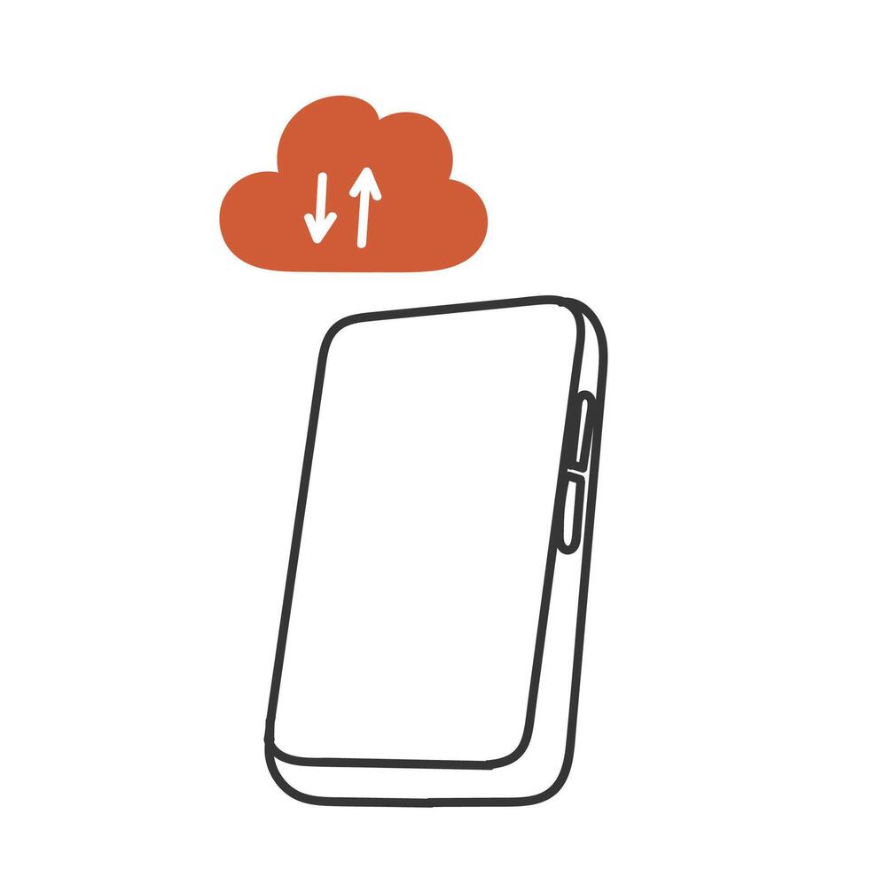 doodle transfer file from cloud to phone illustration vector