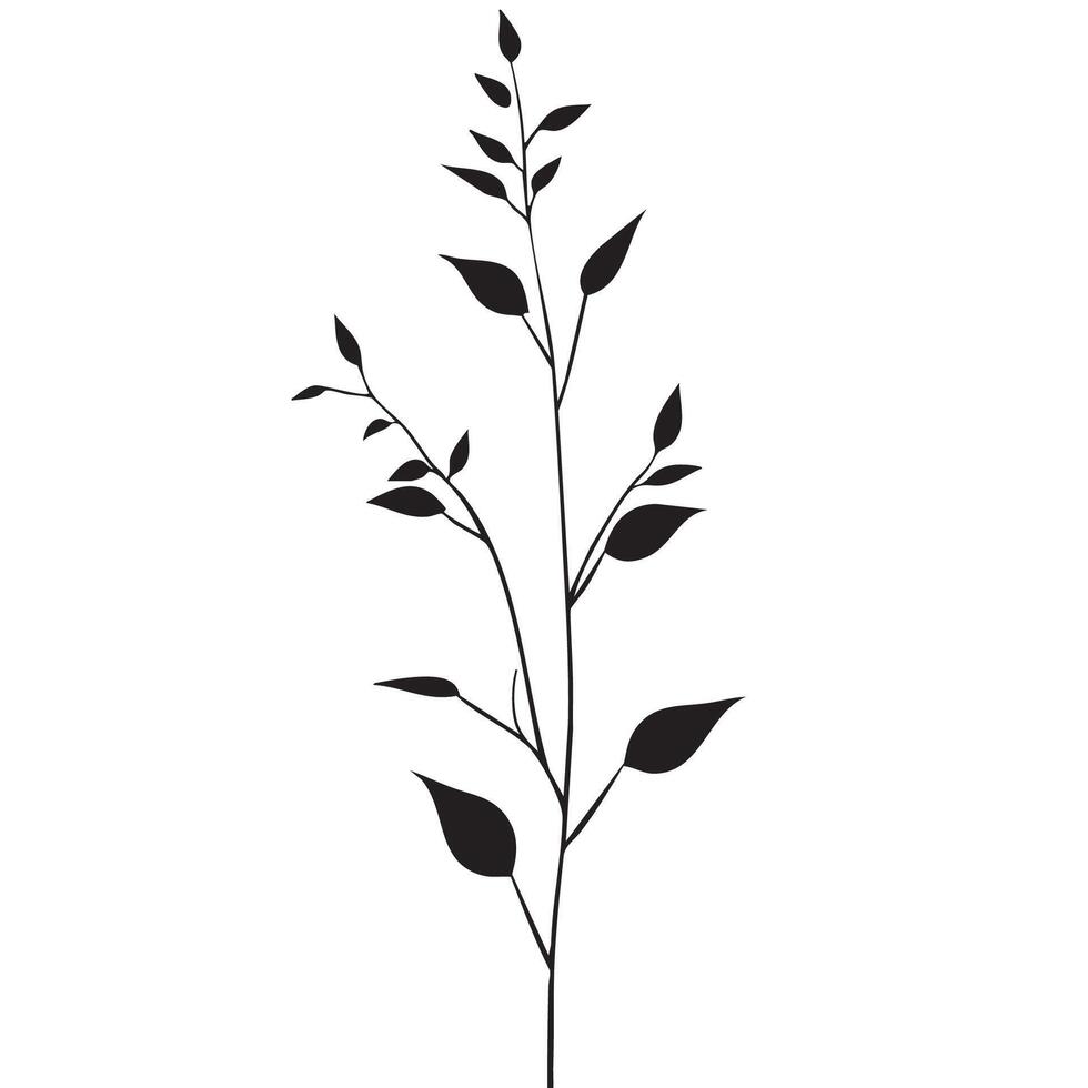 black and white Small leaf plant silhouette pattern wallpaper. Black and white. minimal artwork. vector