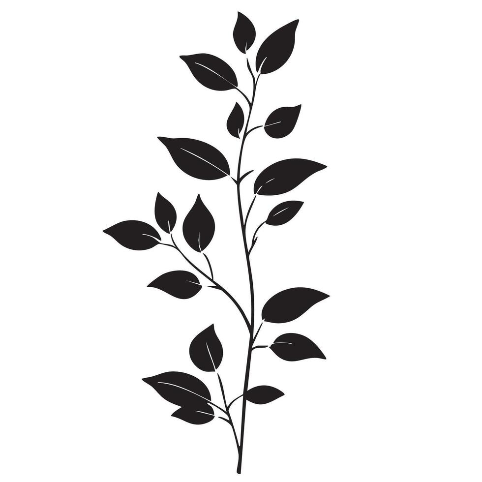 artwork Small leaf plant silhouette pattern wallpaper. Black and white. minimal artwork. vector