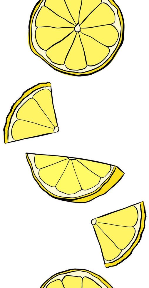 Citrus lemon slices vertical seamless border. graphic line ink pattern background border. Design for menu, package, cosmetic, textile, package. vector
