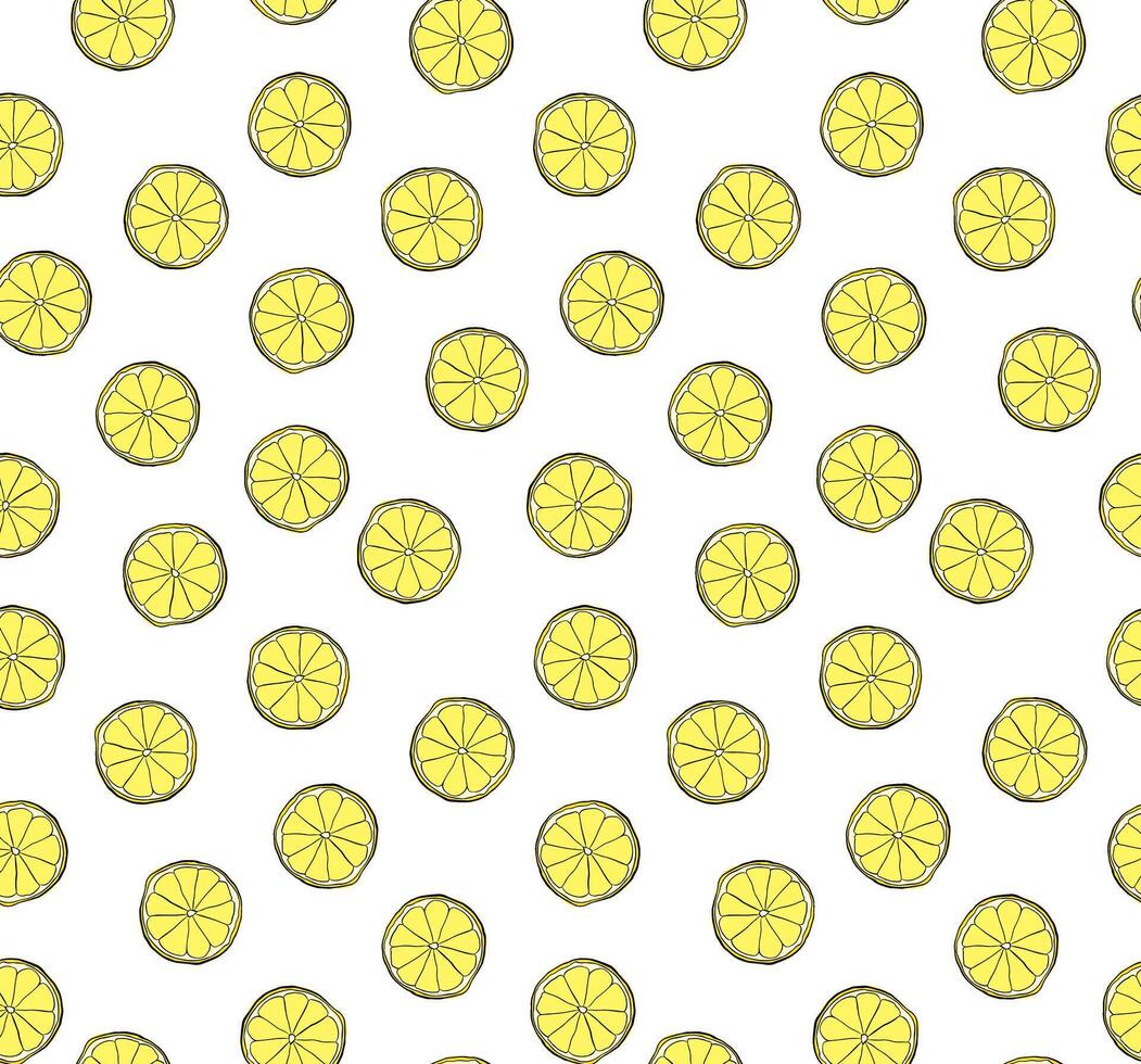 lemon slices seamless pattern. Graphic line ink illustration hand drawn isolated on white background. art for food design, recipe, cook book, packages, menu, food ads and decor vector