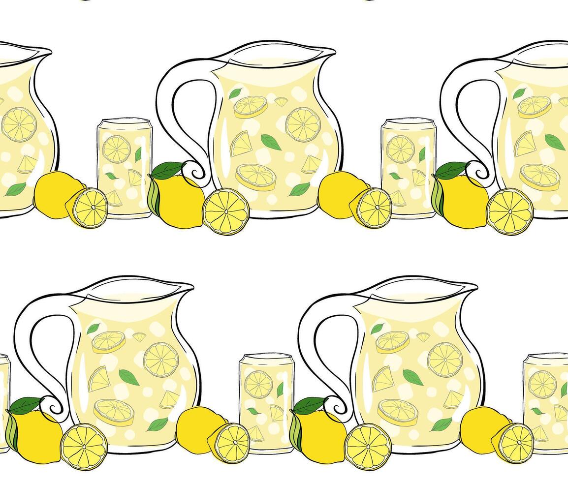 Citrus fruits lemonade lemon close up seamless pattern. graphic line ink illustration for food design, recipe, cook book, packages, menu, food ads and decor vector