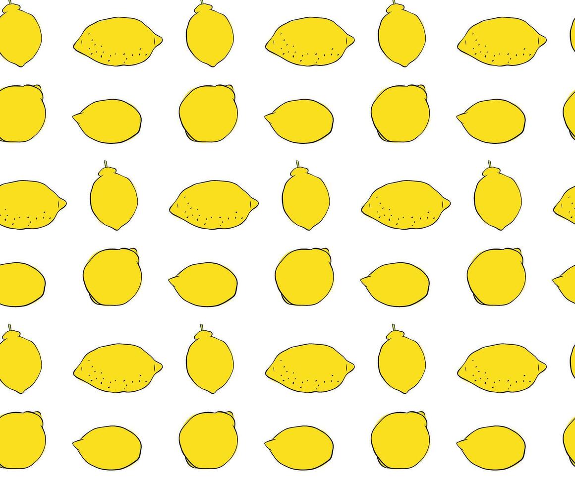 Lemon seamless pattern. yellow graphic line ink illustration Trendy summer background. print for fabric or wallpaper. vector