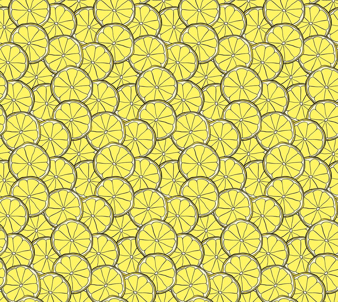 Lemons slices close up seamless pattern. graphic line ink yellow illustration on transparent background. fruit background for banners, print for fabric, labels, t-shirt printing. vector