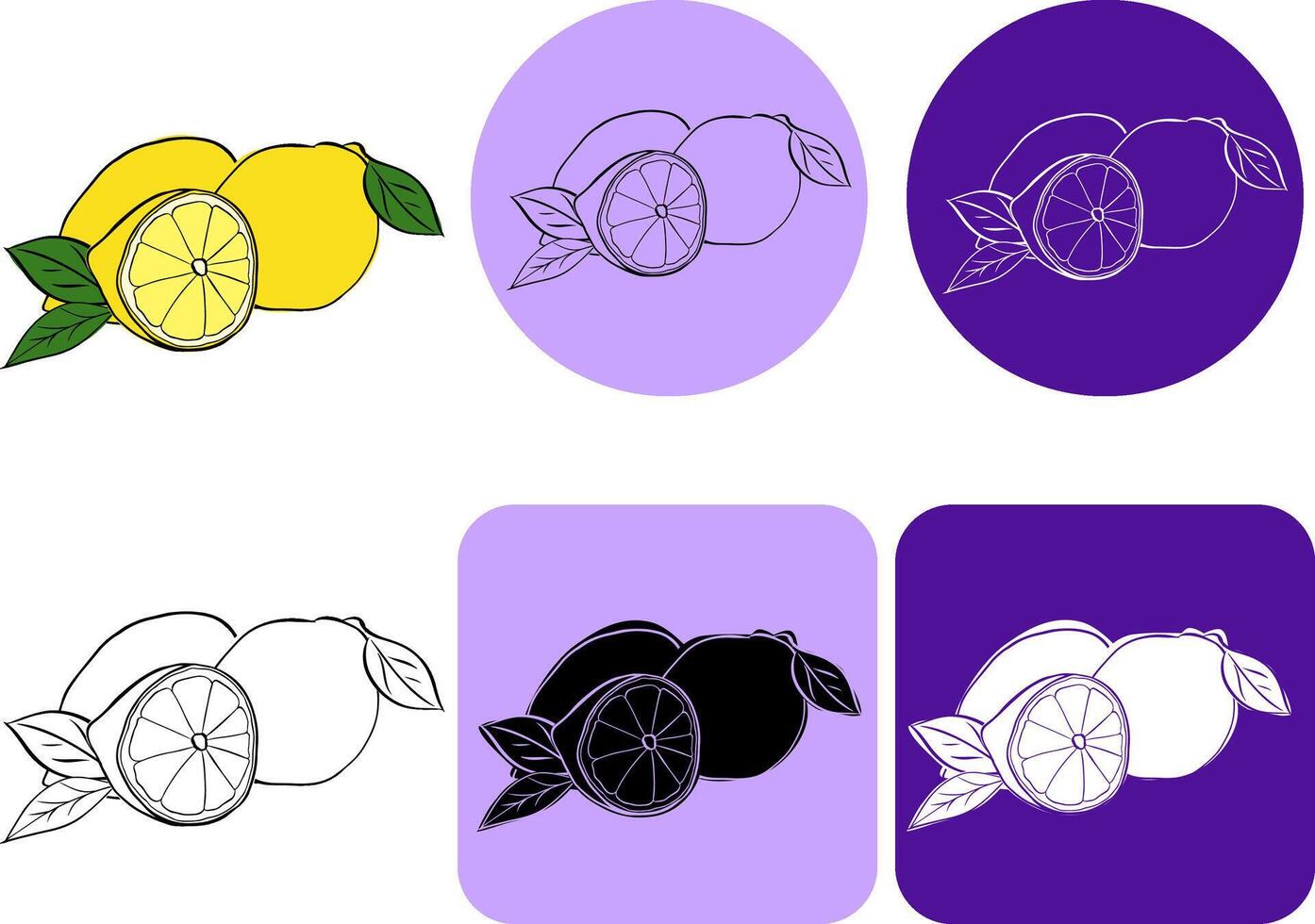 Lemon composition with leaves logo. Graphic line ink illustration Hand drawn with slices black and white drawing for you business, web, package, sticker, prints vector