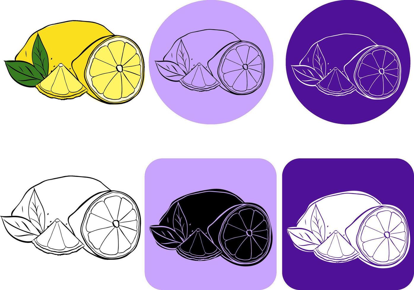 lemon and one slice composition logo illustration. Graphic line ink for you business, web, package, sticker, prints vector
