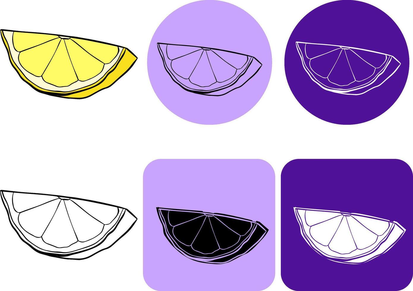 Lemon slice single object logo isolated illustration in graphic line ink style. Fresh summer fruit clipart on white background. Scalable print ready element. For logo, web, package, sticker. vector