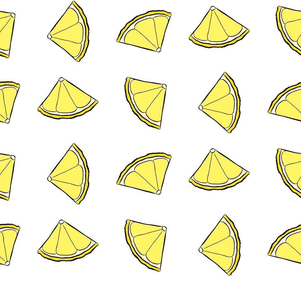 Lemon slices little seamless pattern. graphic line ink yellow illustration on transparent background. Ideal for menu, package, cosmetic, textile, cards vector