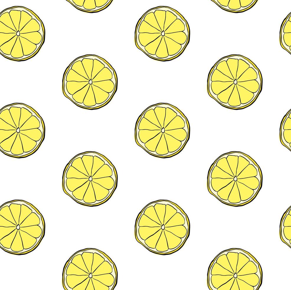 lemon slices seamless pattern. Graphic line ink illustration isolated on transparent background. art for food design, recipe, cook book, packages, menu, food ads and decor vector