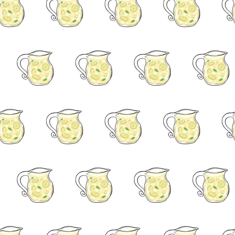 seamless pattern with lemonade. graphic line ink illustration. vector