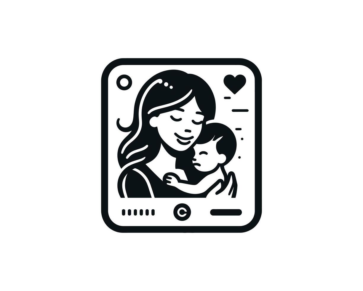A mother and child are in a photo frame vector