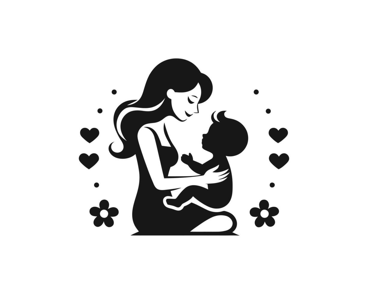 Mother and child silhouette icon vector